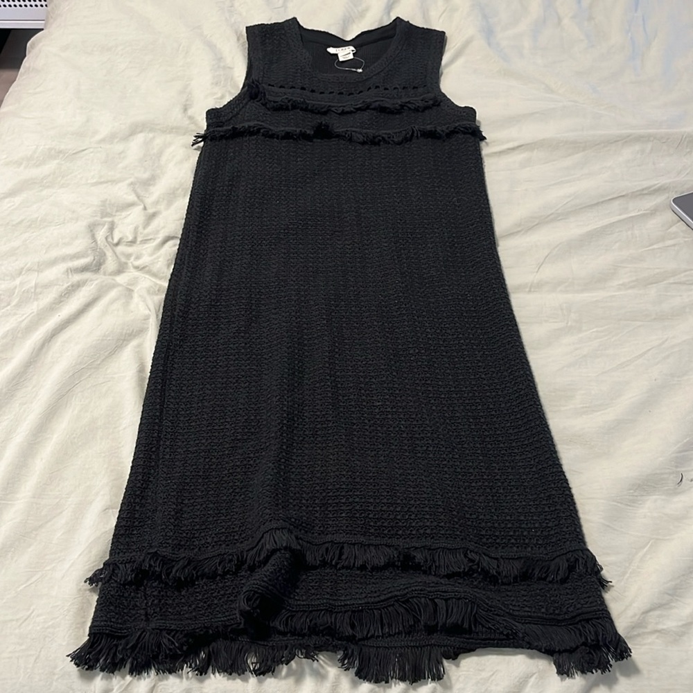 J. Crew Black Fringe Knit Mid sleeveless Sweater dress boho casual